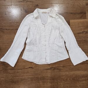 Soft Surroundings White Embroidered Eyelet Lace Flare Sleeve Western Med Capsule